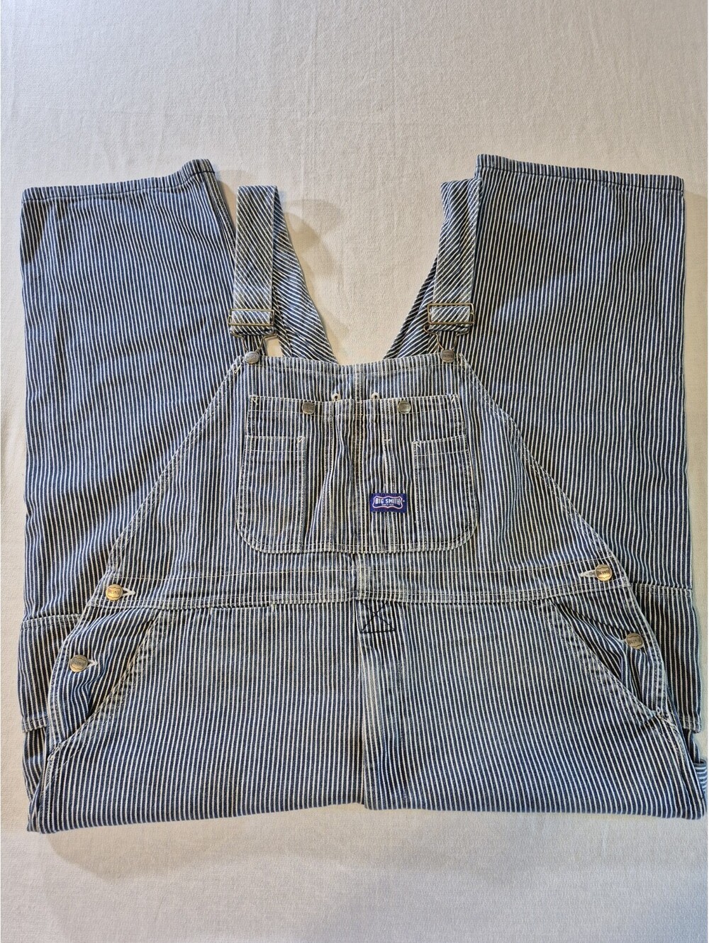 Big Smith Bib Overalls Mens 42X27 Blue White Wabash Railroad Stripe Carpenter